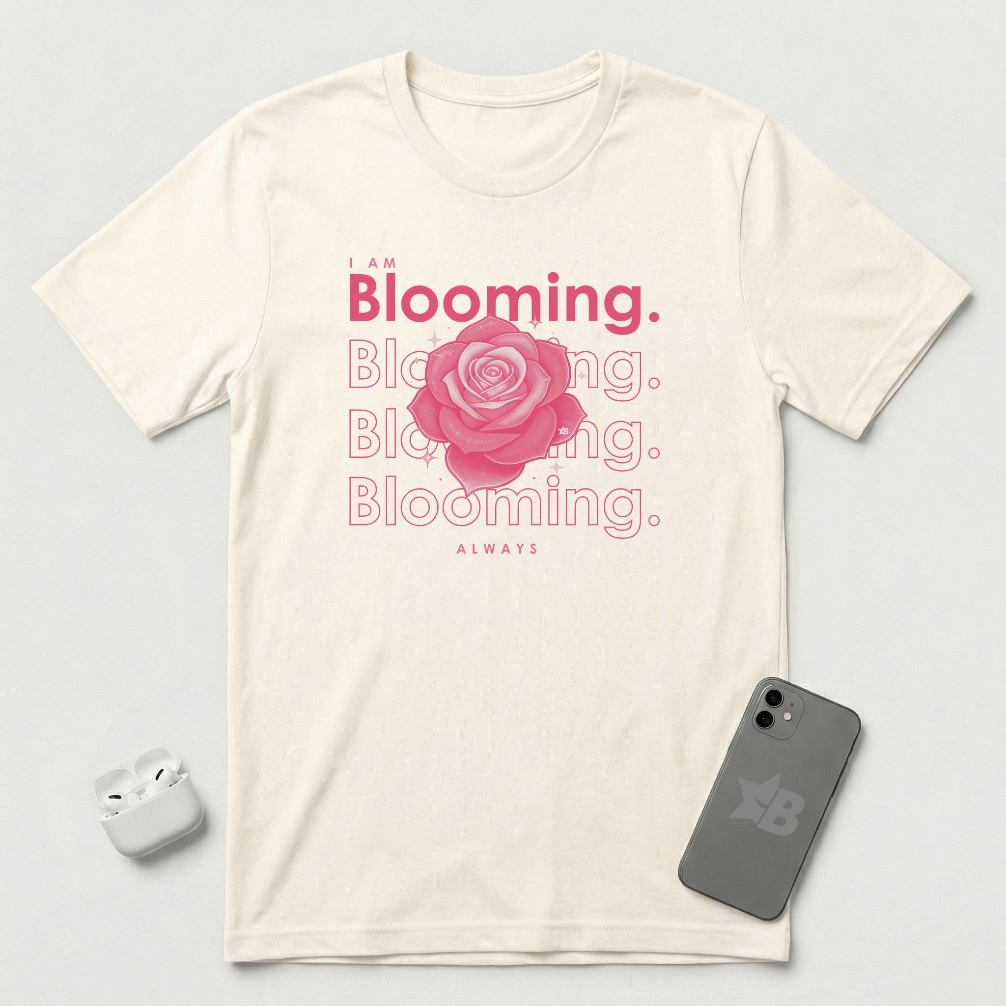 I am Blooming - Pink Flower - T-Shirt - Natural mockup