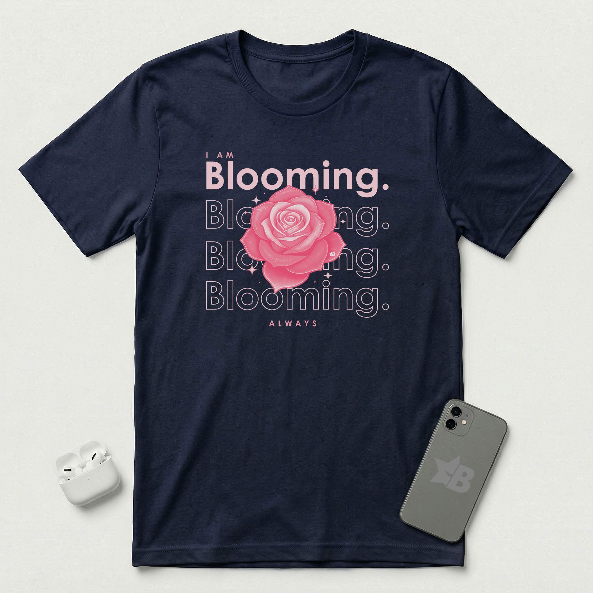 I am Blooming - Pink Flower - T-Shirt - Navy mockup