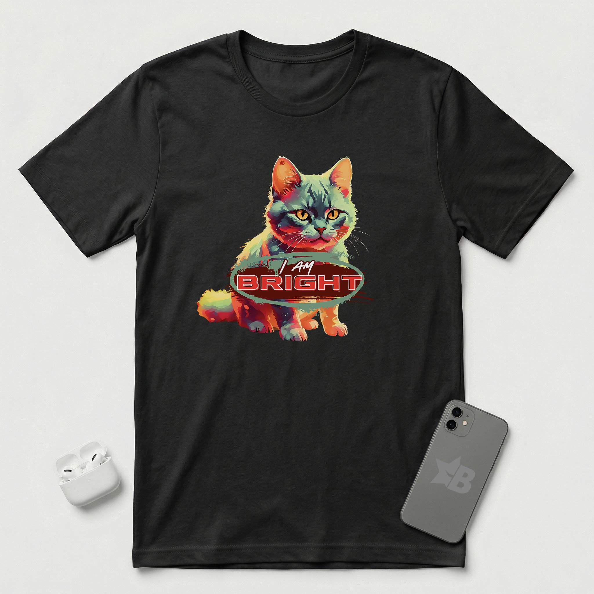I am Bright -  Lava Glow Cat - T-Shirt - Black mockup