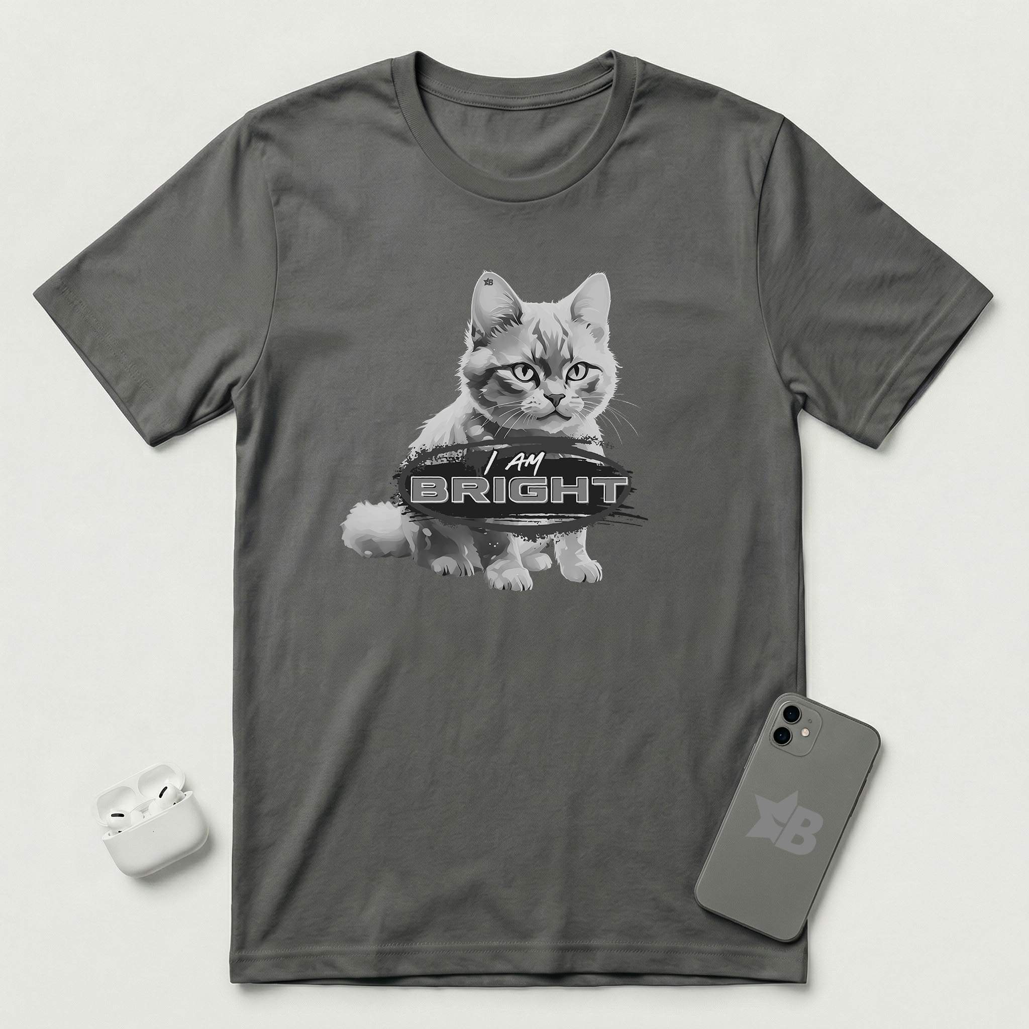 I am Bright - Gray Cat - T-Shirt - Asphalt mockup