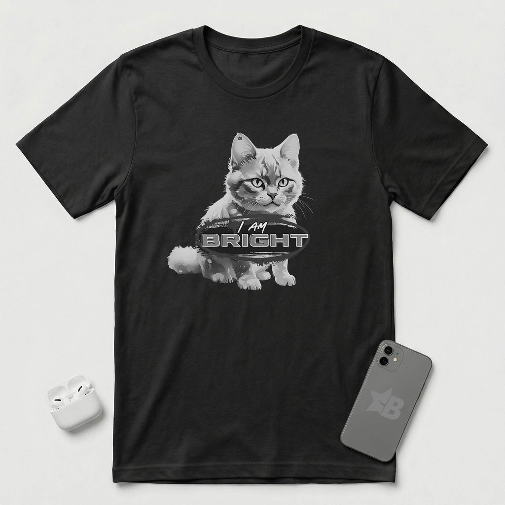 I am Bright - Gray Cat - T-Shirt - Black mockup