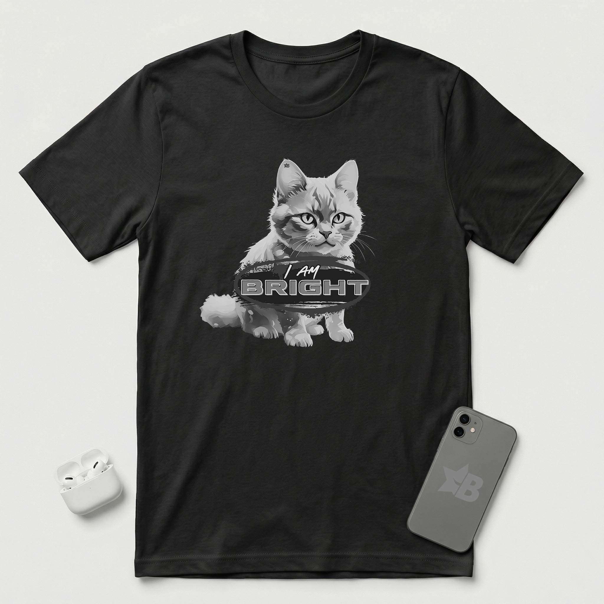 I am Bright - Gray Cat - T-Shirt - Black mockup
