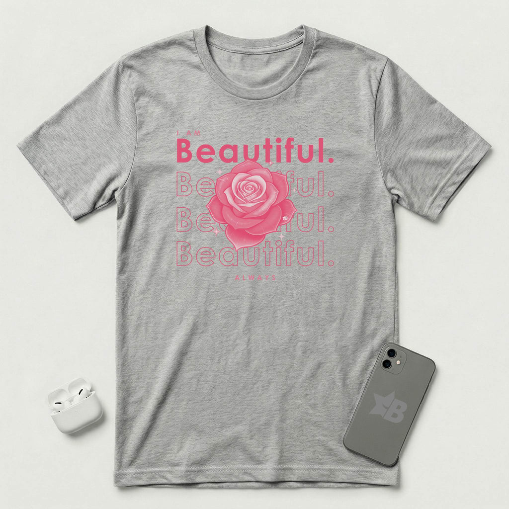 I am Beautiful - Pink Flower - T-Shirt - Athletic Heather mockup