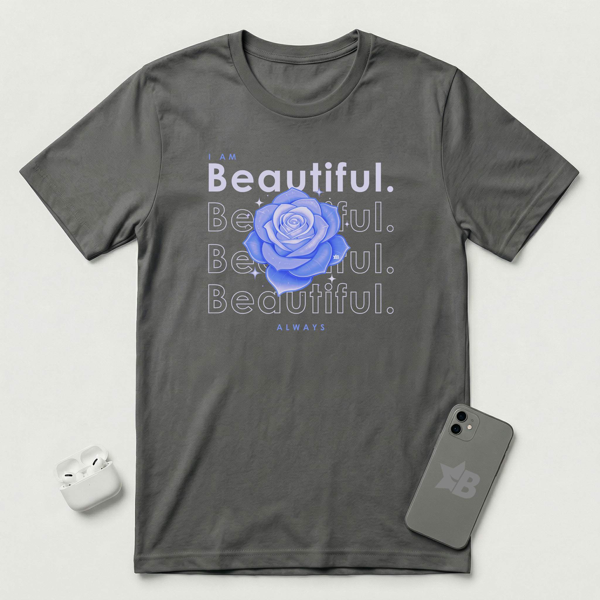 I am Beautiful - Lavender Blue Flower - T-Shirt - Asphalt mockup
