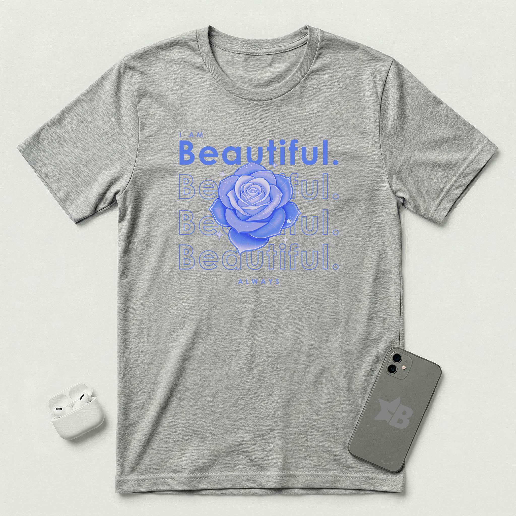I am Beautiful - Lavender Blue Flower - T-Shirt - Athletic Heather mockup