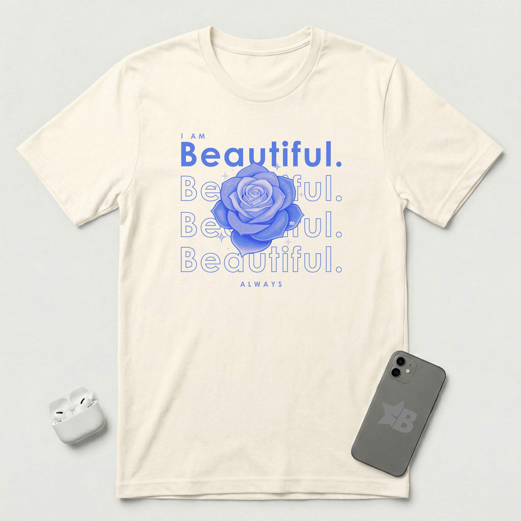 I am Beautiful - Lavender Blue Flower - T-Shirt - Natural mockup
