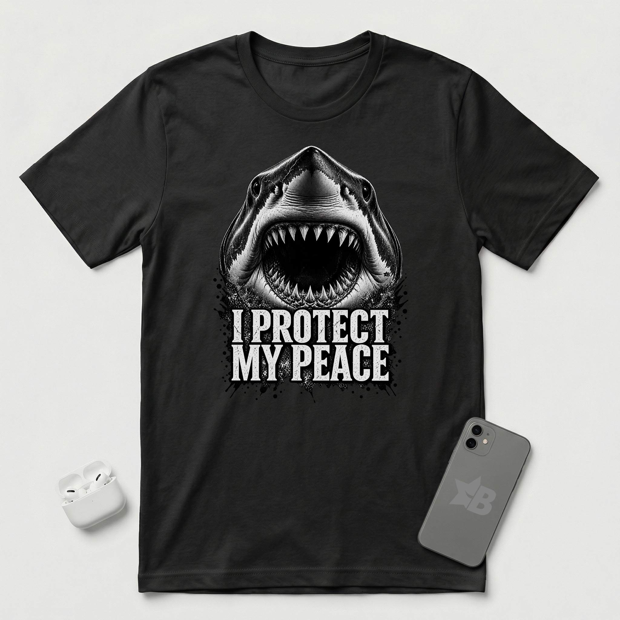I Protect My Peace - Shark - T-Shirt - Black mockup
