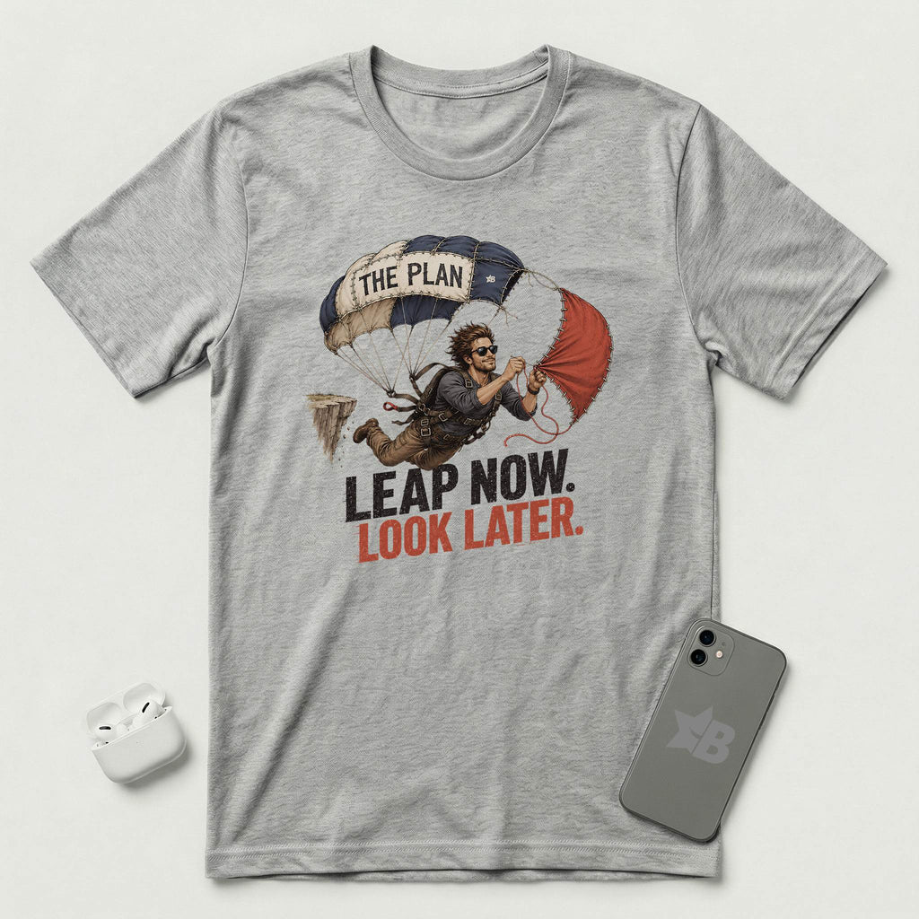 Leap Now Look Later -  Man - T-Shirt - Athletic Heather mockup