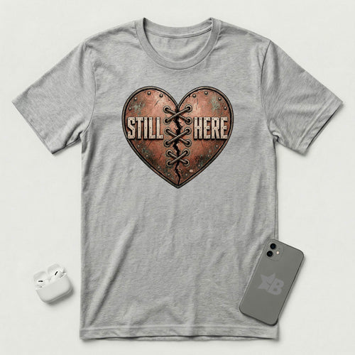 Still Here - Stitched Heart - T-Shirt - Athletic Heather mockup