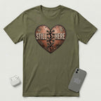 Still Here - Stitched Heart - T-Shirt - Military Green mockup