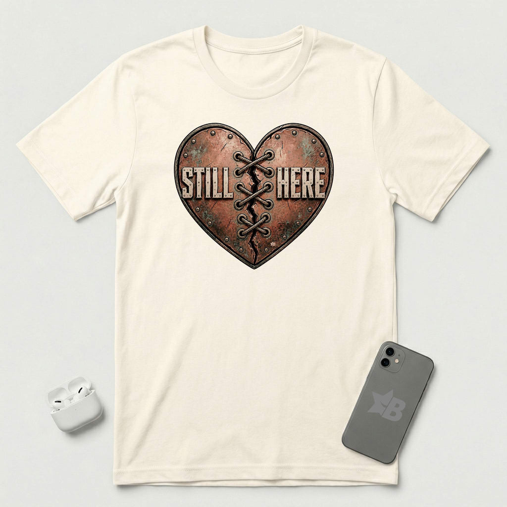 Still Here - Stitched Heart - T-Shirt - Natural mockup