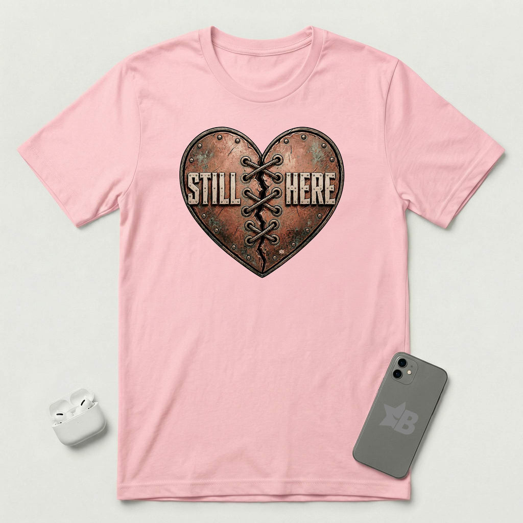 Still Here - Stitched Heart - T-Shirt - Pink mockup
