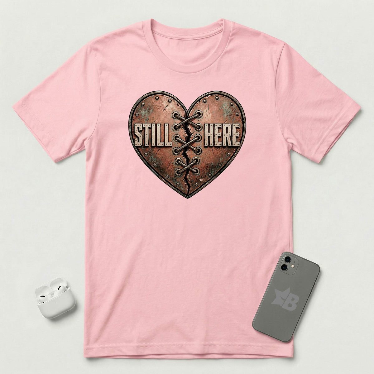 Still Here - Stitched Heart - T-Shirt - Pink mockup