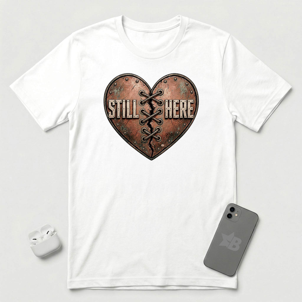 Still Here - Stitched Heart - T-Shirt - White mockup