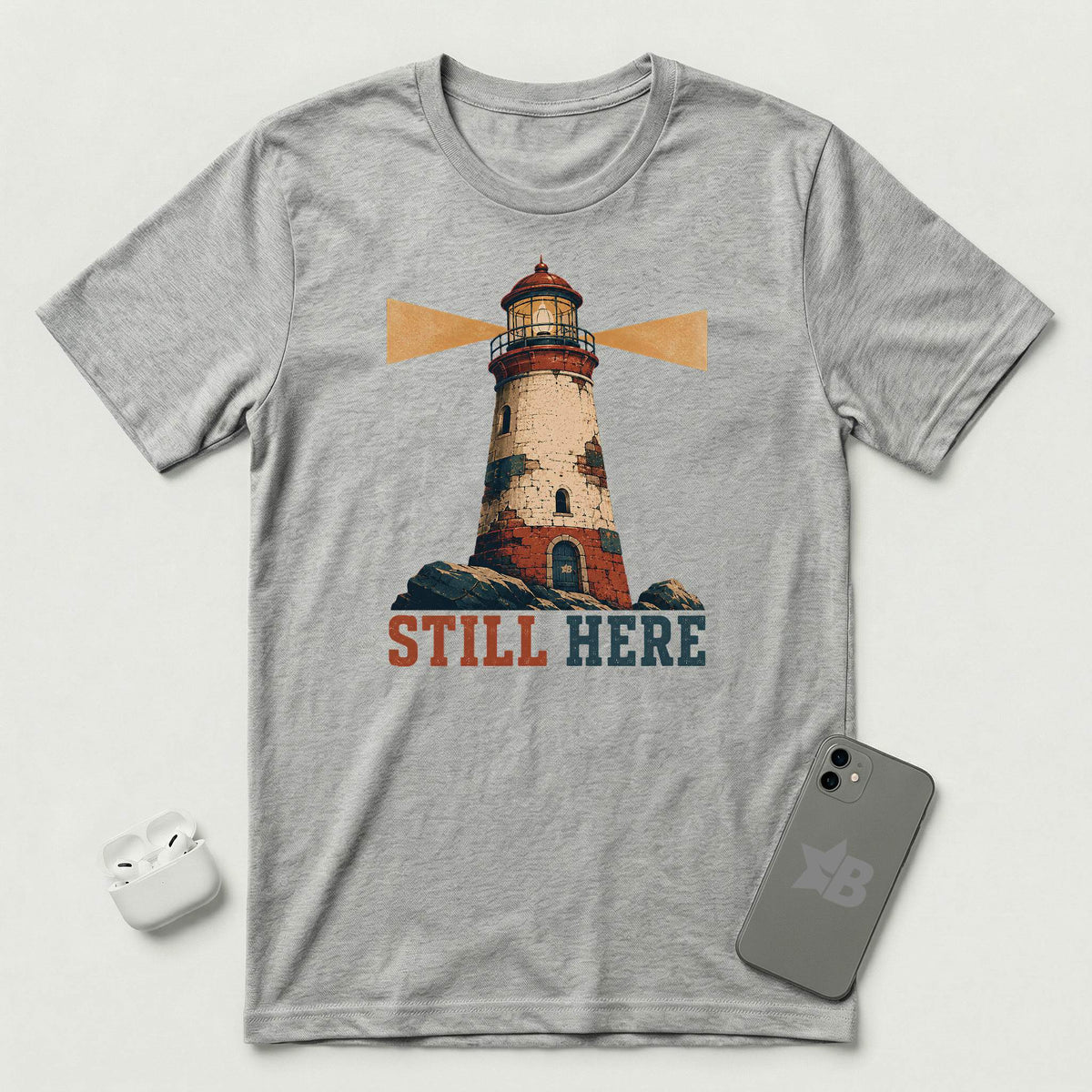 Still Here - Weathered Lighthouse - T-Shirt - Athletic Heather mockup