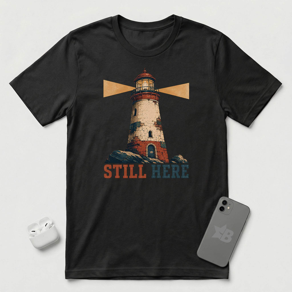Still Here - Weathered Lighthouse - T-Shirt - Black mockup