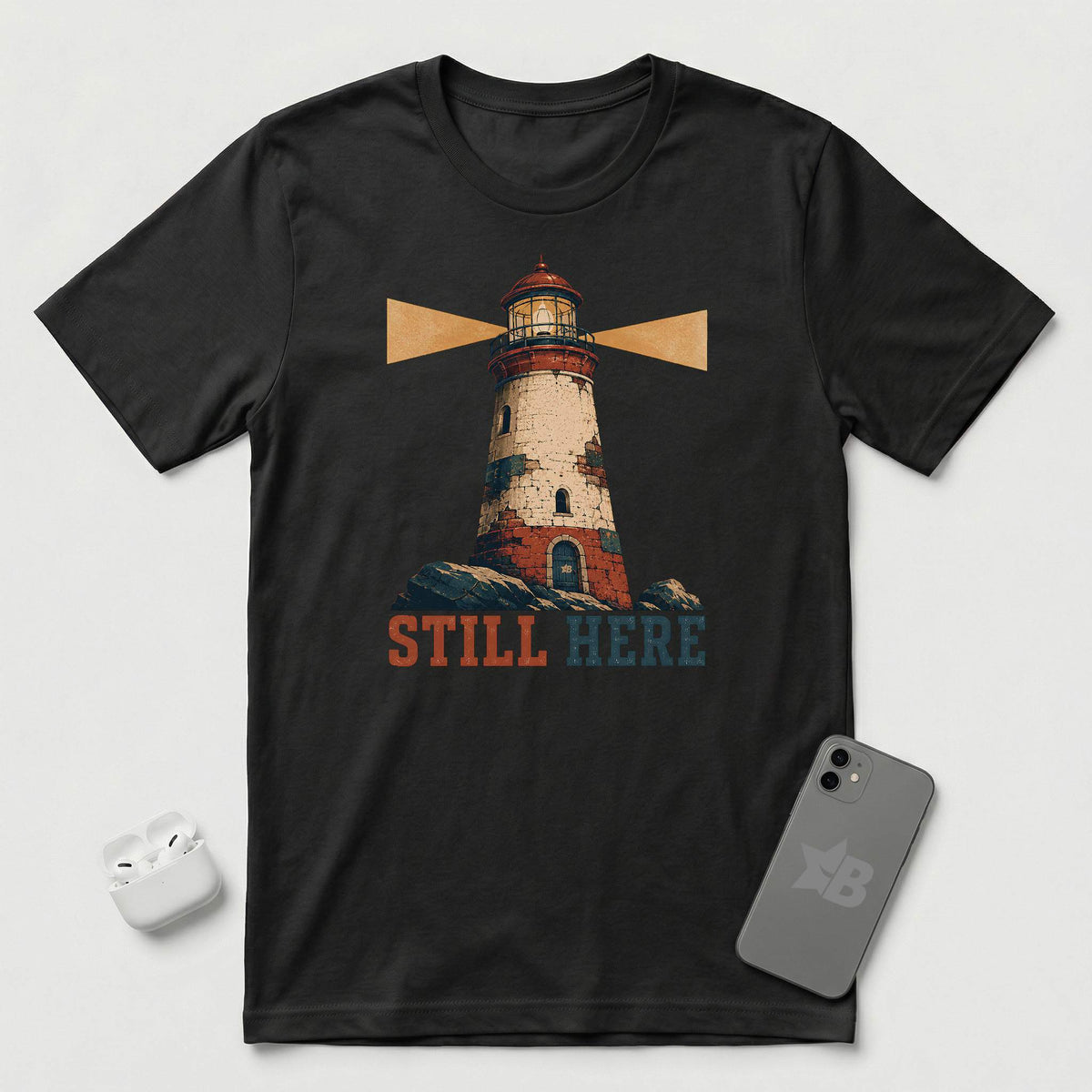 Still Here - Weathered Lighthouse - T-Shirt - Black mockup