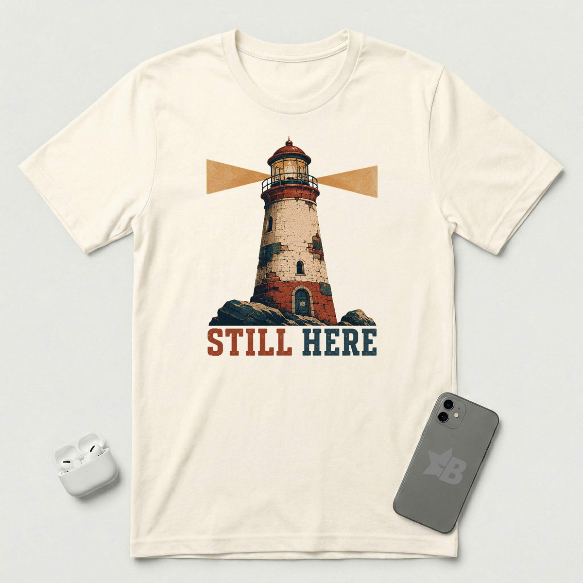 Still Here - Weathered Lighthouse - T-Shirt - Natural mockup