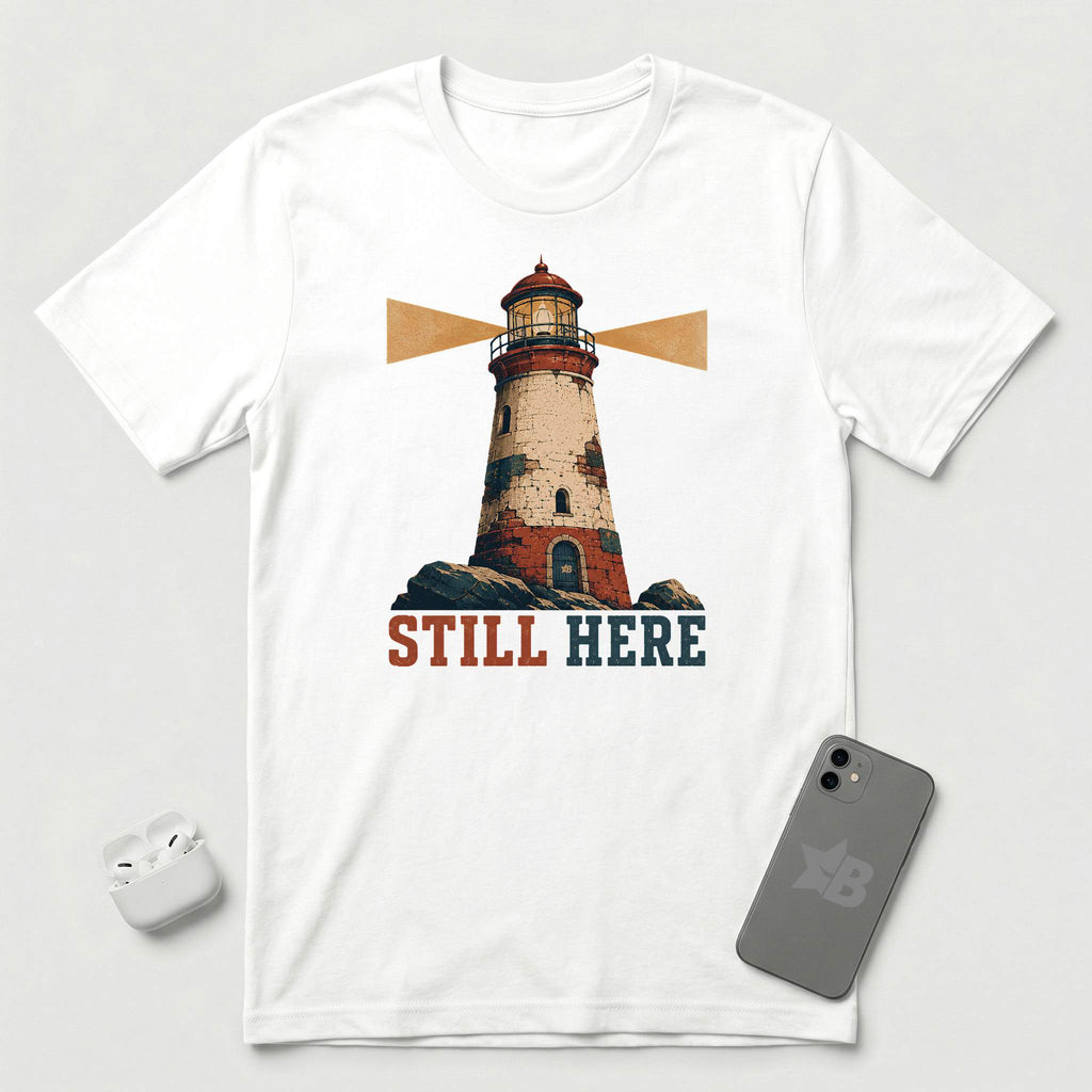 Still Here - Weathered Lighthouse - T-Shirt - White mockup