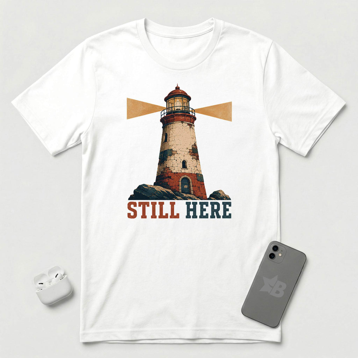 Still Here - Weathered Lighthouse - T-Shirt - White mockup