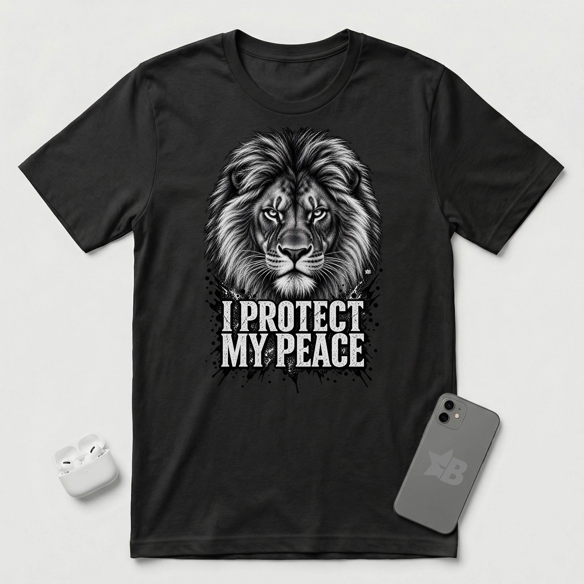 I Protect My Peace - Unshaken Lion - T-Shirt - Black mockup