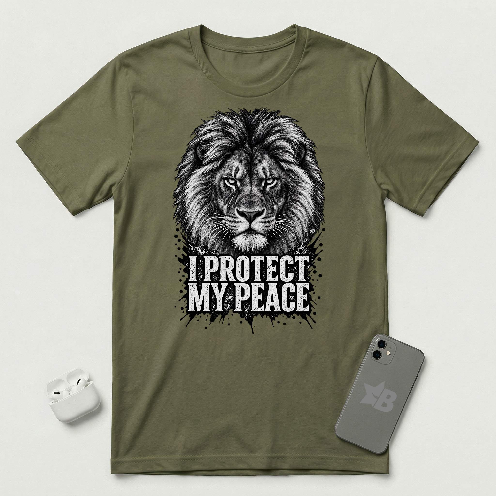 I Protect My Peace - Unshaken Lion - T-Shirt - Military Green mockup