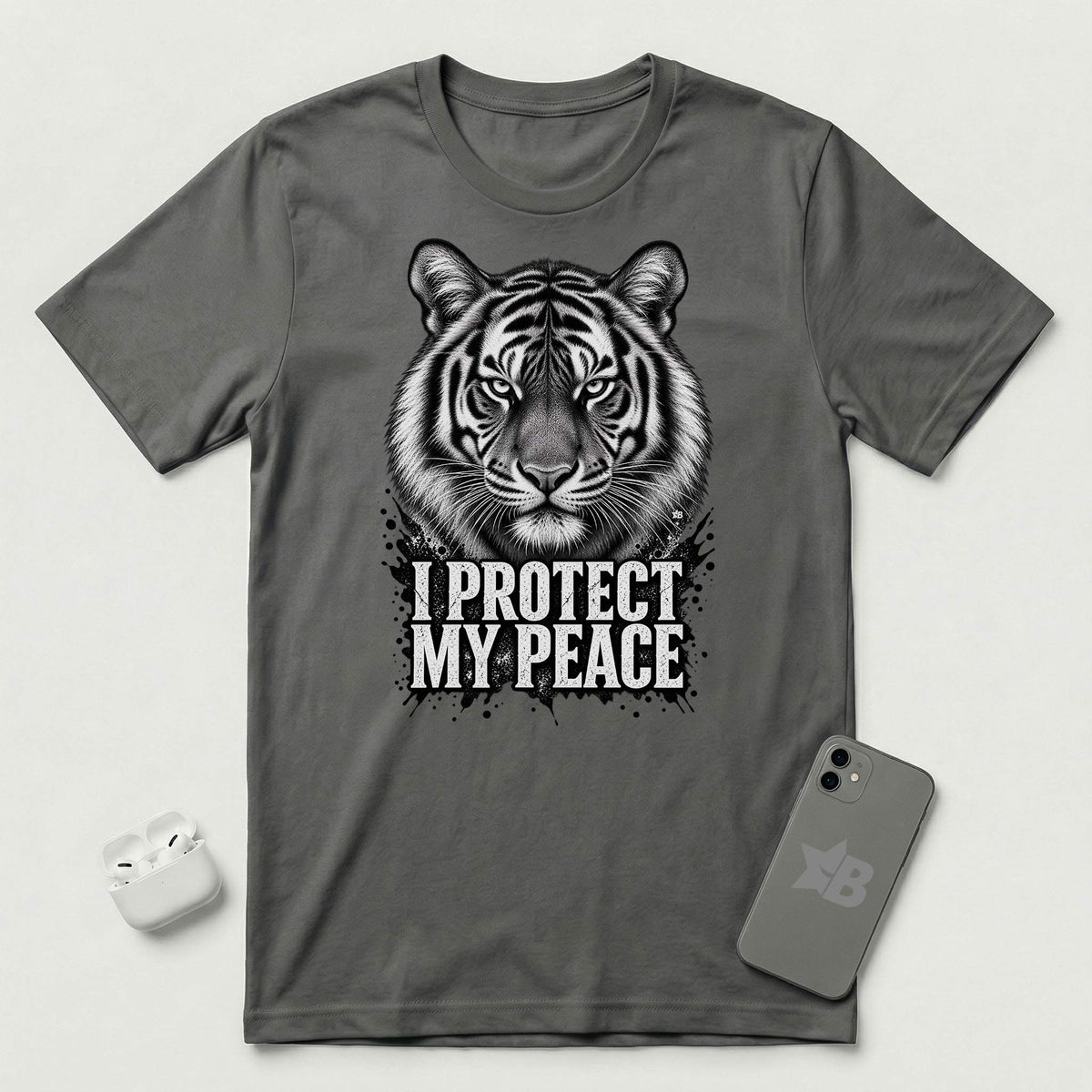 I Protect My Peace - Unflinching Tiger - T-Shirt - Asphalt mockup