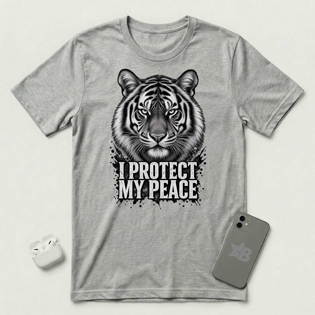 I Protect My Peace - Unflinching Tiger - T-Shirt - Athletic Heather mockup