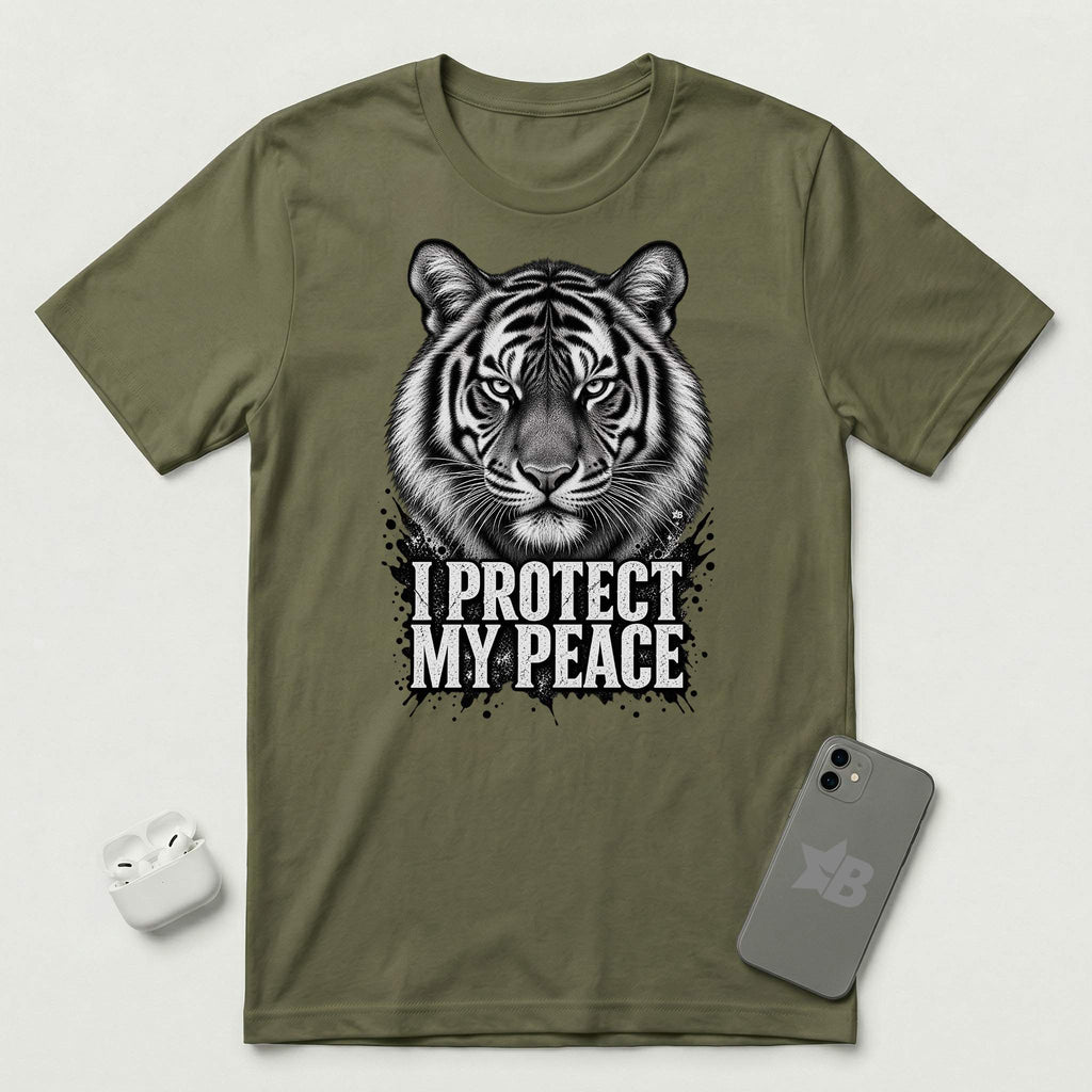 I Protect My Peace - Unflinching Tiger - T-Shirt - Military Green mockup