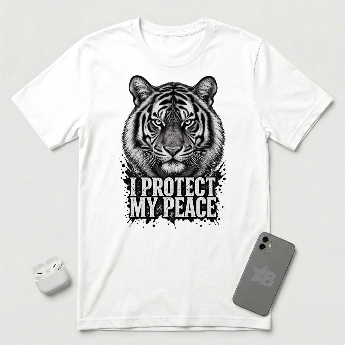 I Protect My Peace - Unflinching Tiger - T-Shirt - White mockup