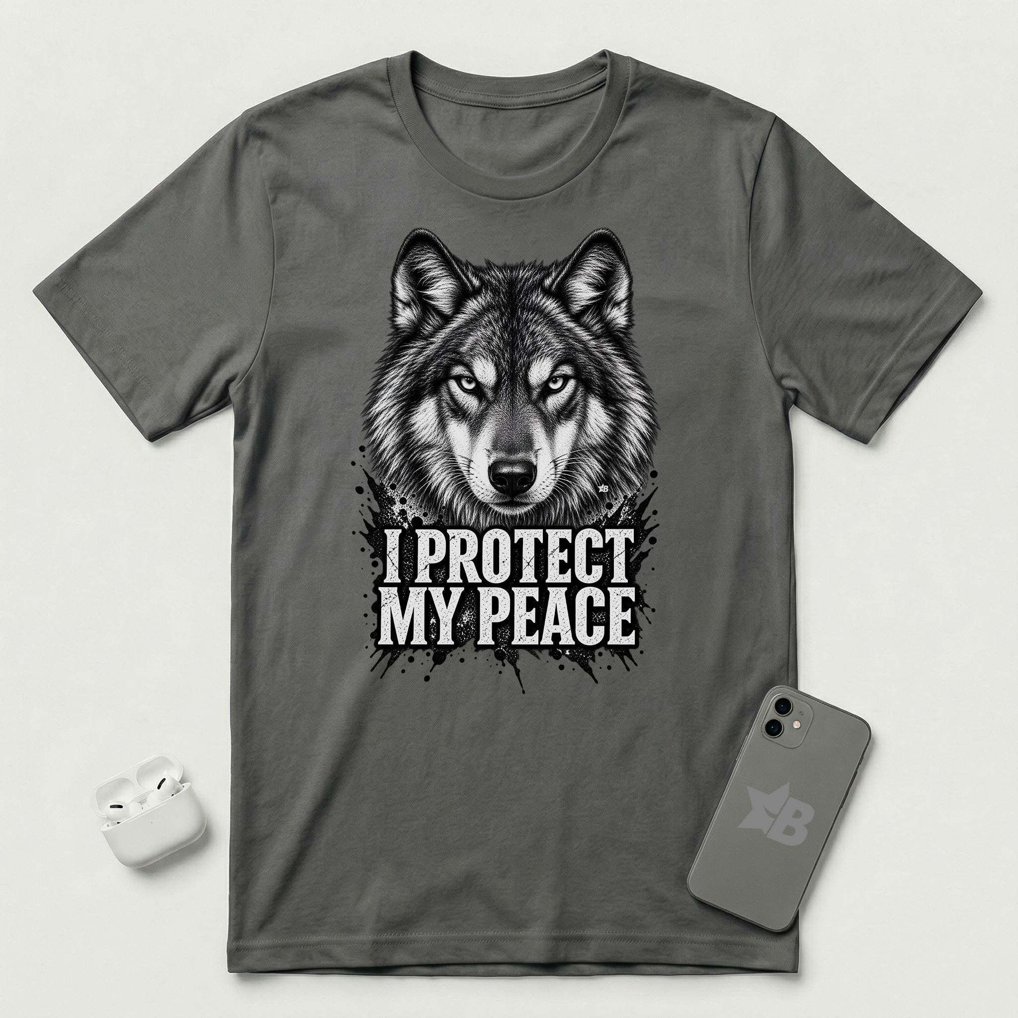 I Protect My Peace - Watchful Wolf - T-Shirt - Asphalt mockup