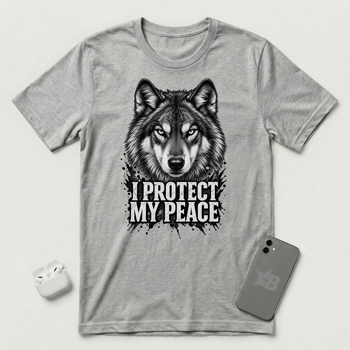 I Protect My Peace - Watchful Wolf - T-Shirt - Athletic Heather mockup