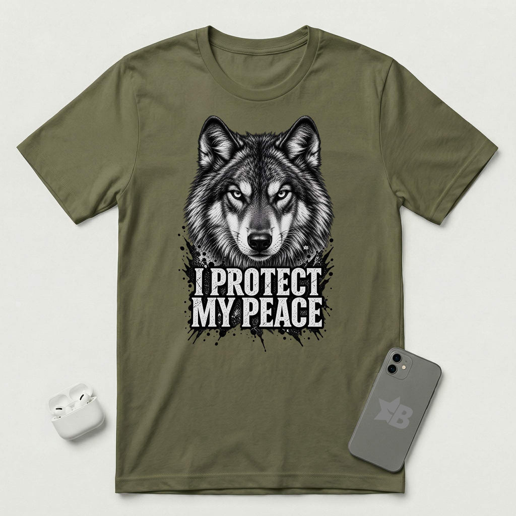 I Protect My Peace - Watchful Wolf - T-Shirt - Military Green mockup