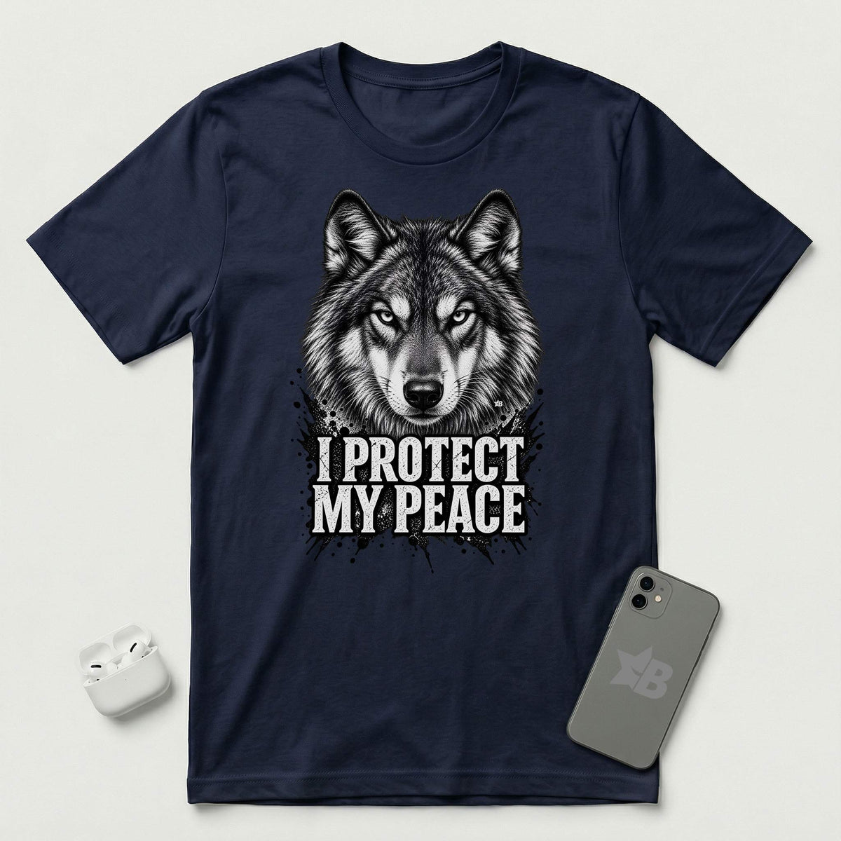 I Protect My Peace - Watchful Wolf - T-Shirt - Navy mockup