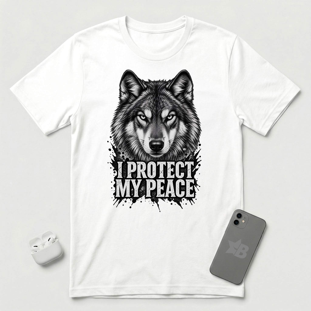 I Protect My Peace - Watchful Wolf - T-Shirt - White mockup