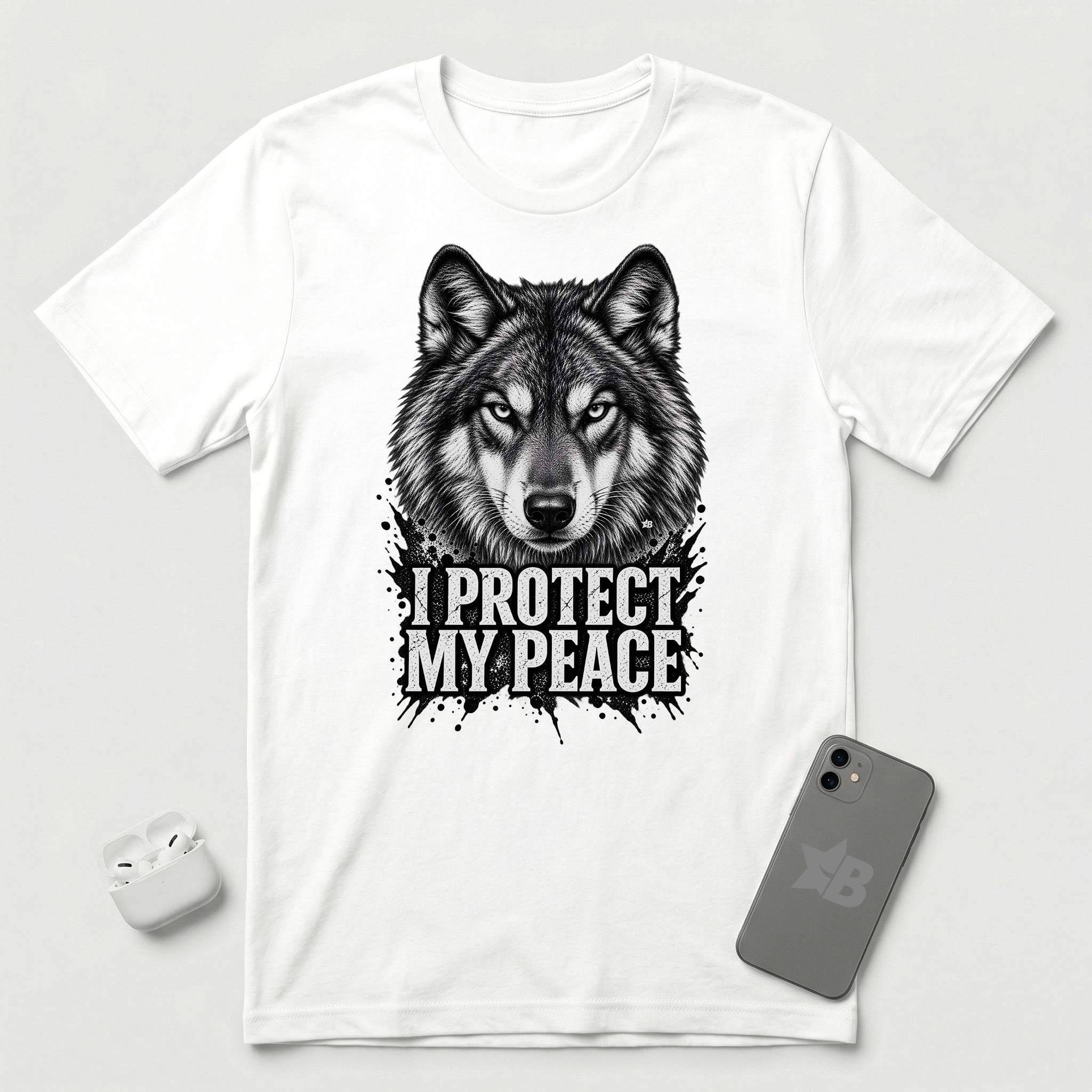 I Protect My Peace - Watchful Wolf - T-Shirt - White mockup