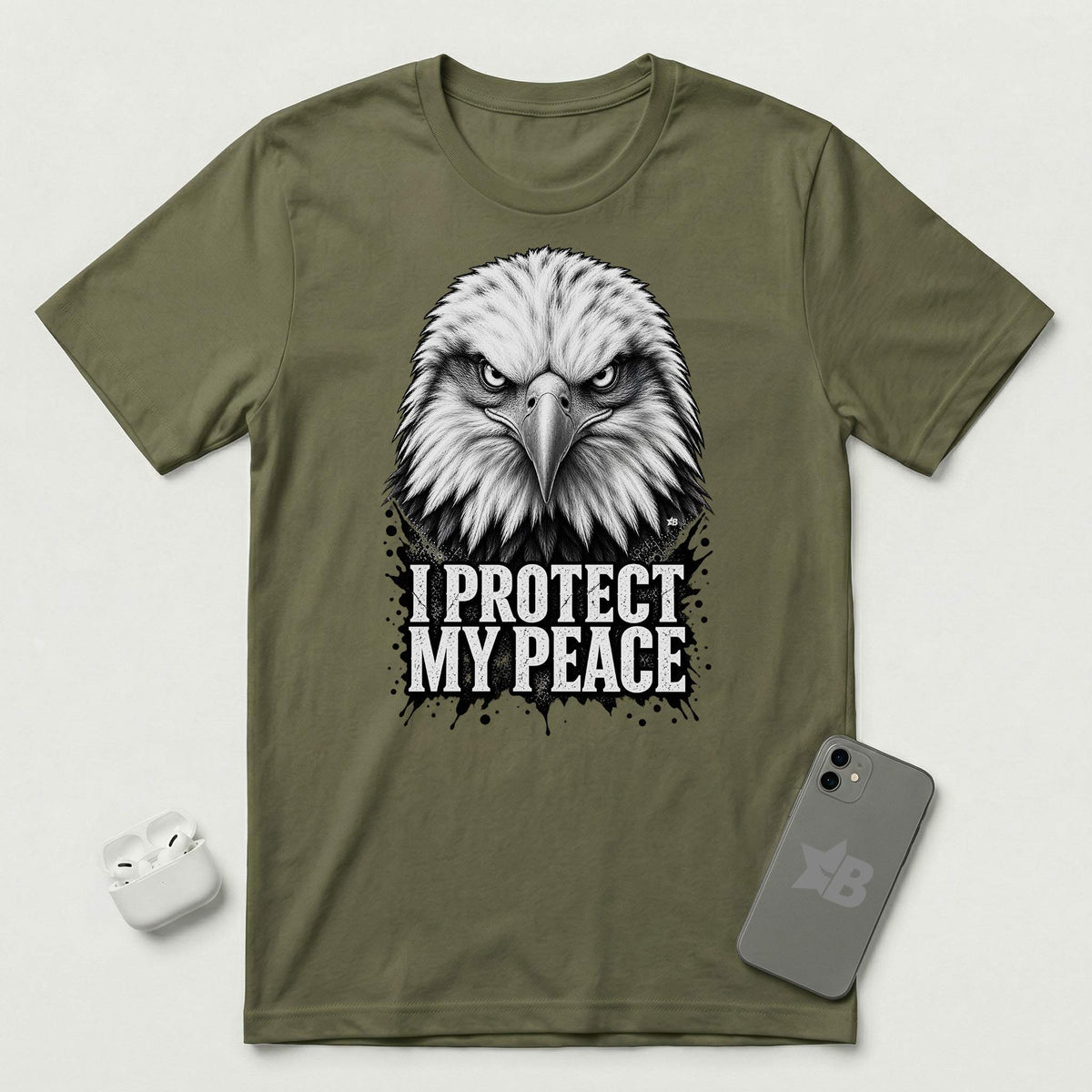 I Protect My Peace - Vigilant Eagle - T-Shirt - Military Green mockup