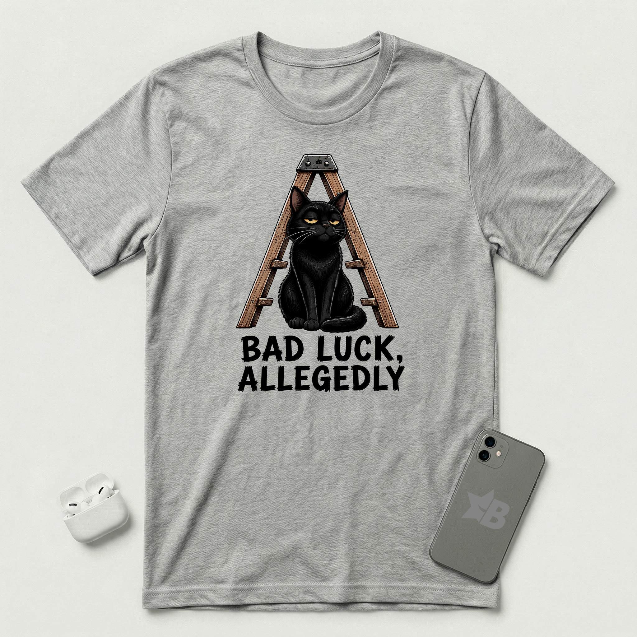Bad Luck, Allegedly - Black Cat - T-Shirt - Athletic Heather mockup
