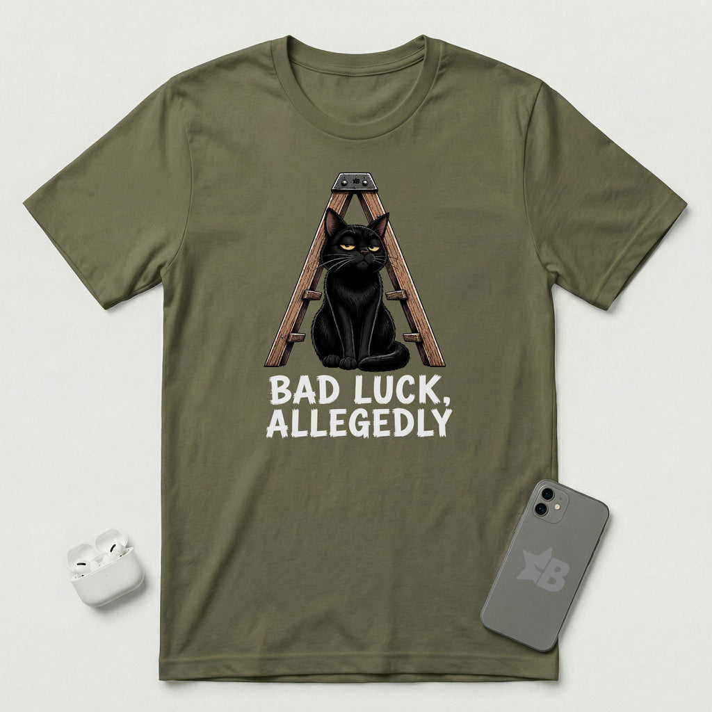 Bad Luck, Allegedly - Black Cat - T-Shirt - Military Green mockup