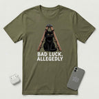 Bad Luck, Allegedly - Black Cat - T-Shirt - Military Green mockup