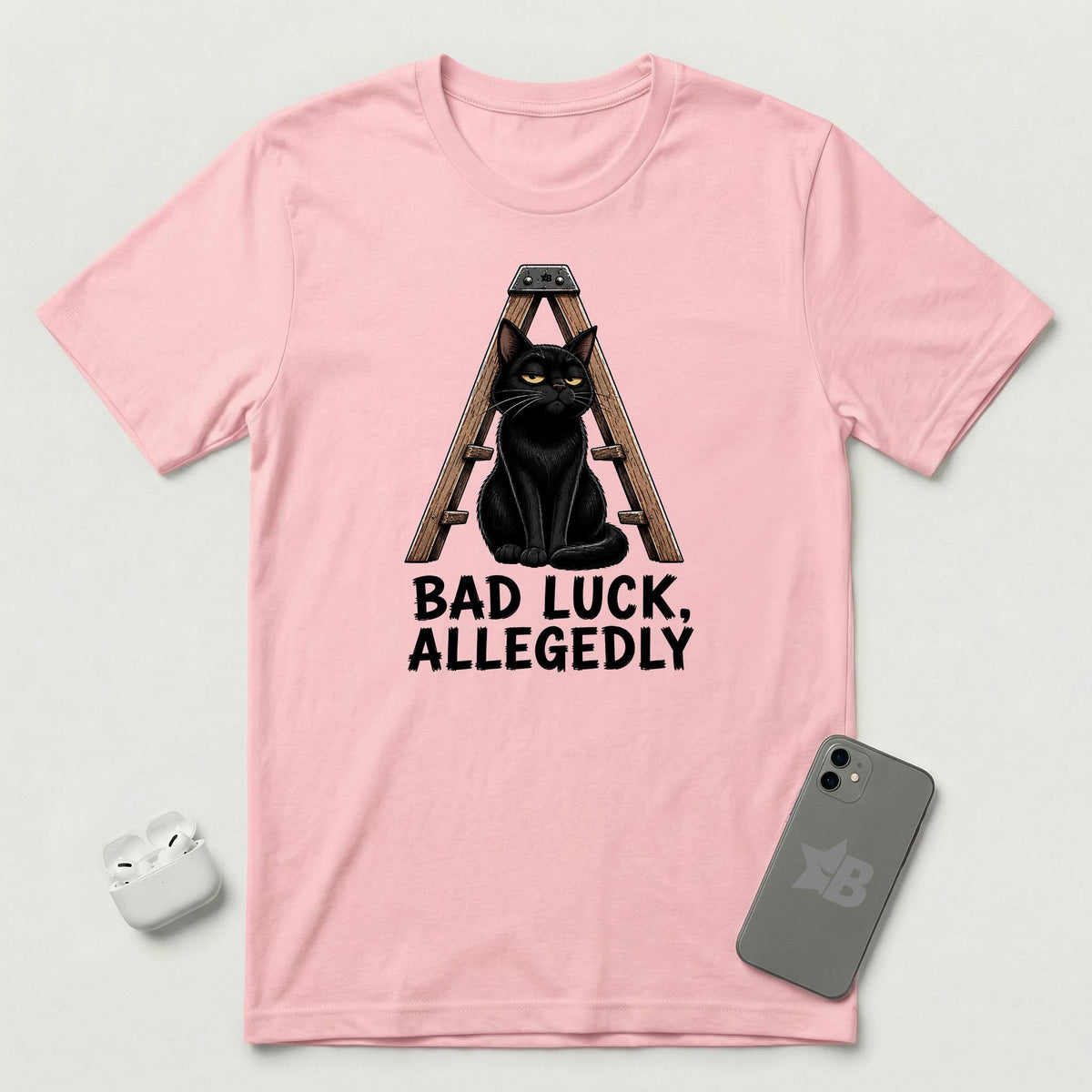 Bad Luck, Allegedly - Black Cat - T-Shirt - Pink mockup