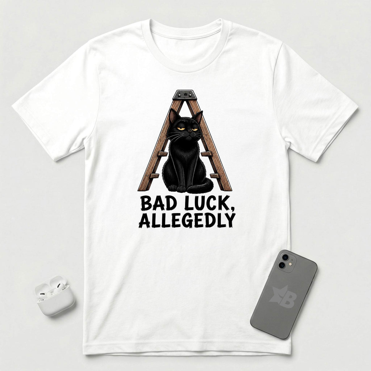 Bad Luck, Allegedly - Black Cat - T-Shirt - White mockup