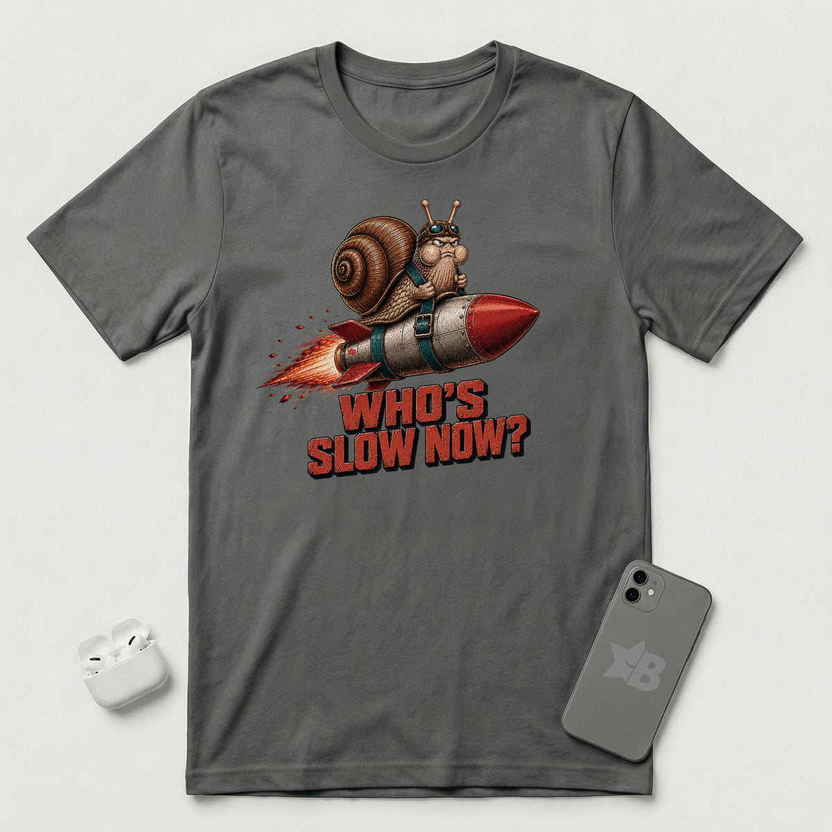 Who's Slow Now? - Snail Rocket - T-Shirt - Asphalt mockup