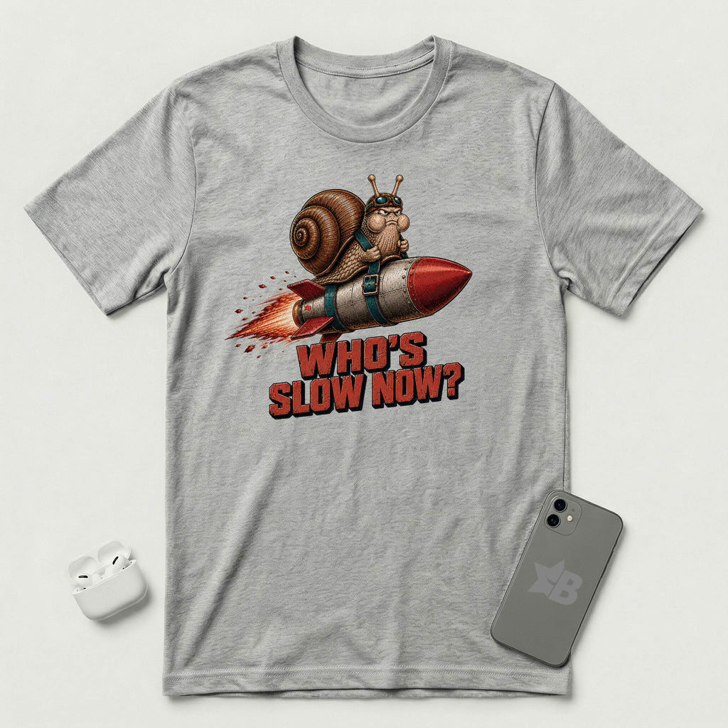 Who's Slow Now? - Snail Rocket - T-Shirt - Athletic Heather mockup