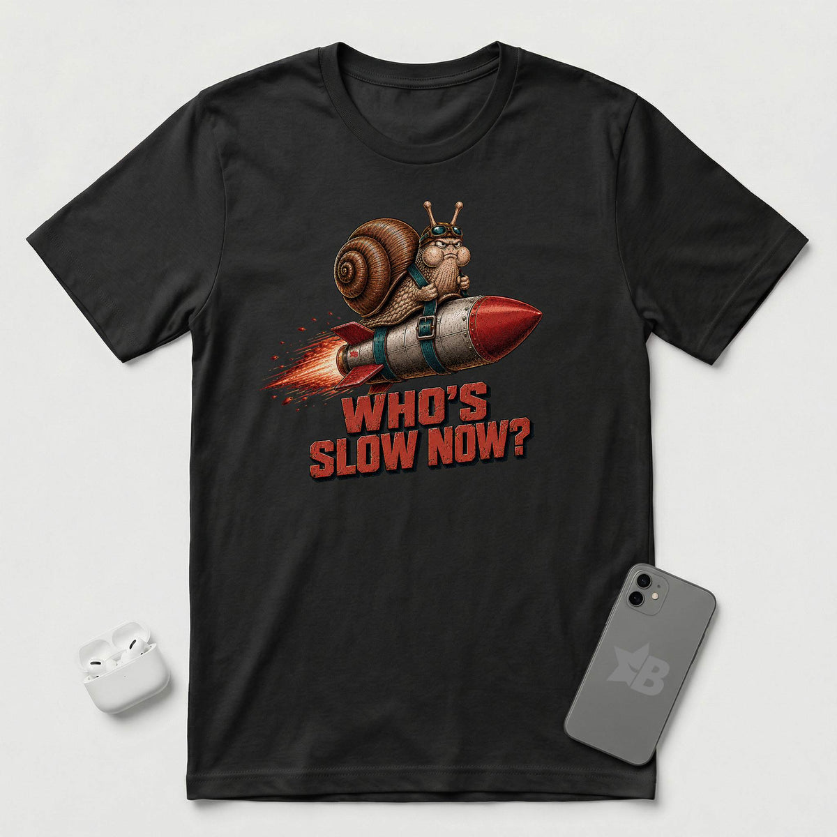 Who's Slow Now? - Snail Rocket - T-Shirt - Black mockup