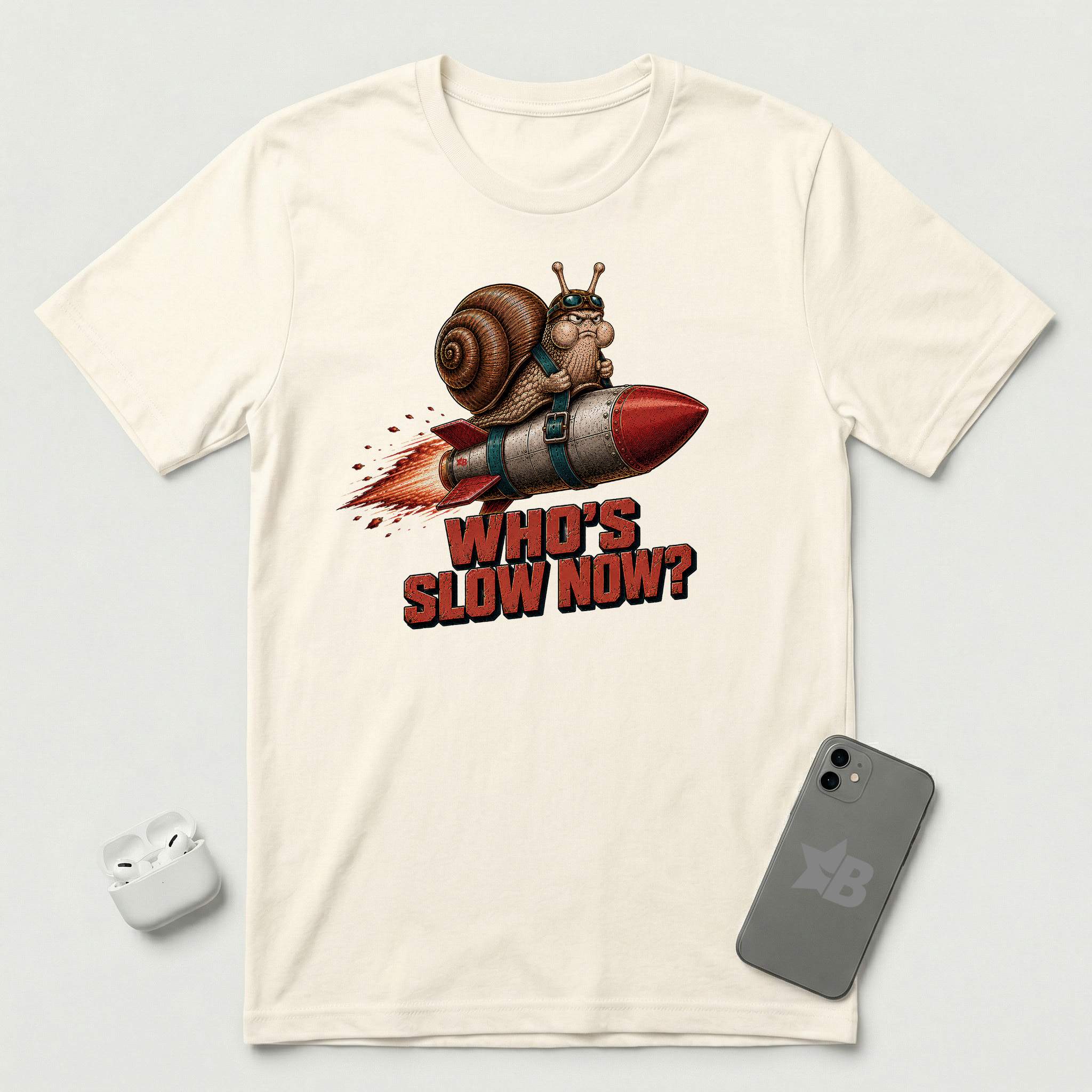 Who's Slow Now? - Snail Rocket - T-Shirt - Natural mockup