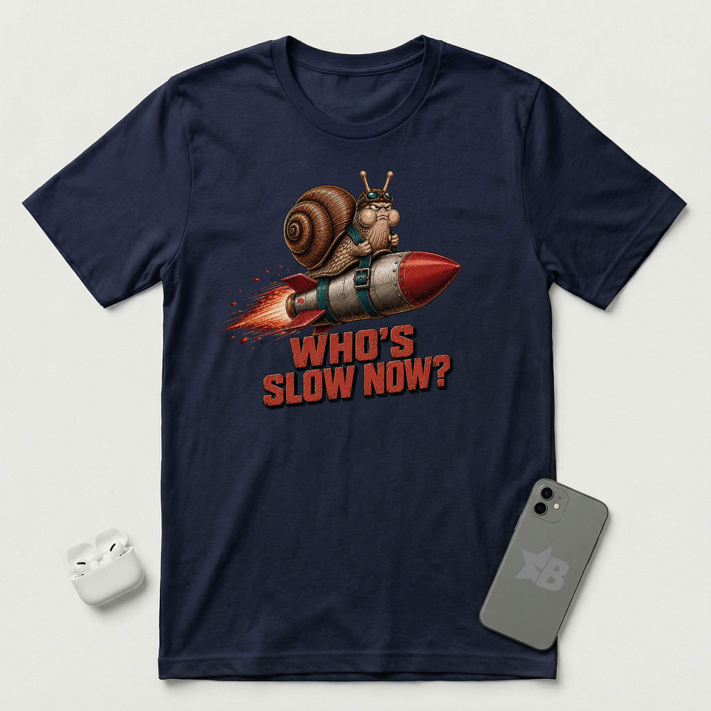 Who's Slow Now? - Snail Rocket - T-Shirt - Navy mockup