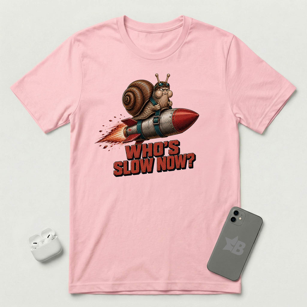 Who's Slow Now? - Snail Rocket - T-Shirt - Pink mockup