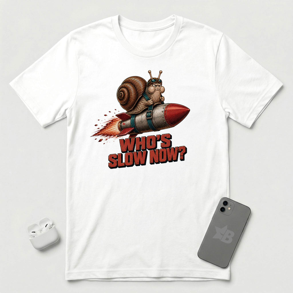 Who's Slow Now? - Snail Rocket - T-Shirt - White mockup