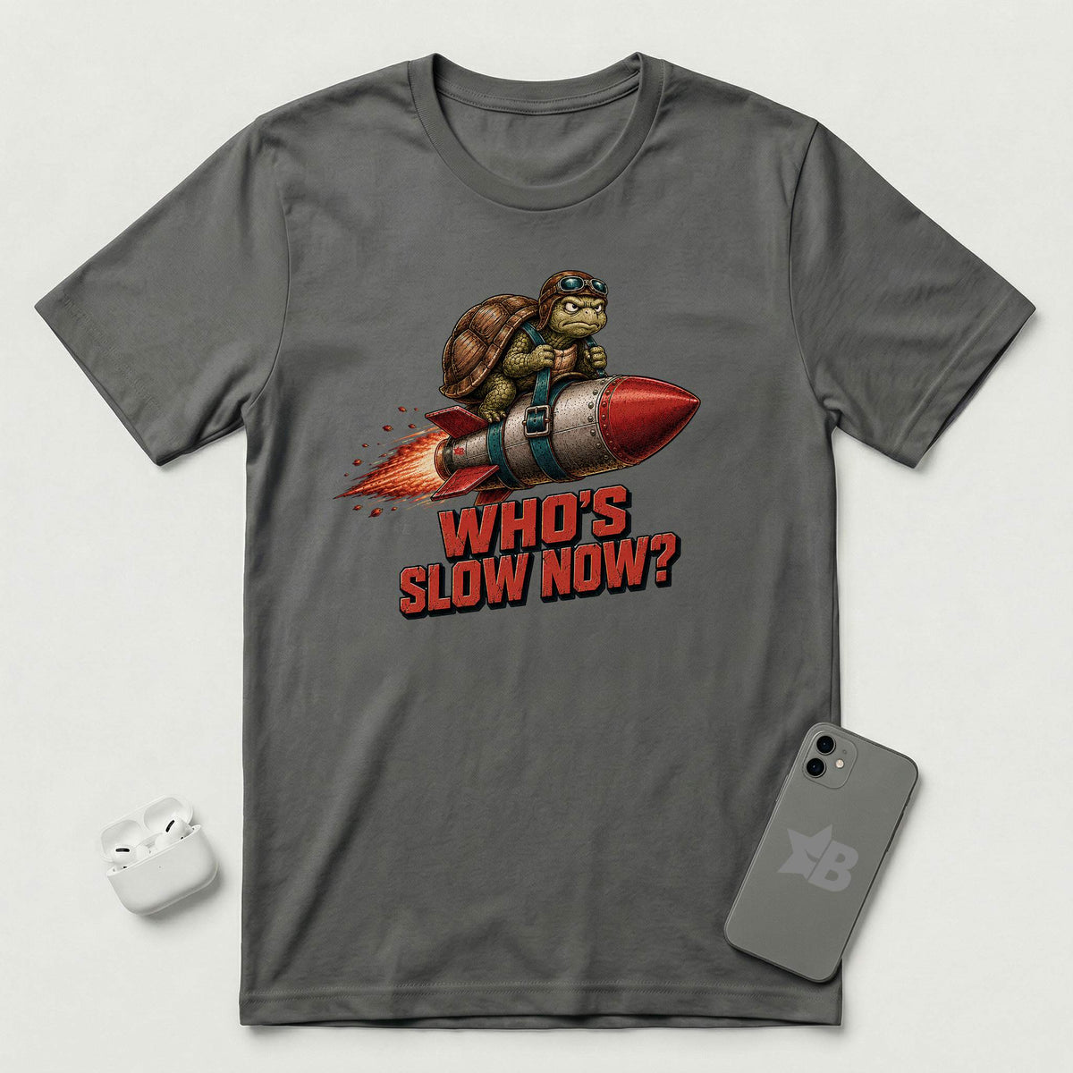 Who's Slow Now? - Turtle Rocket - T-Shirt - Asphalt mockup